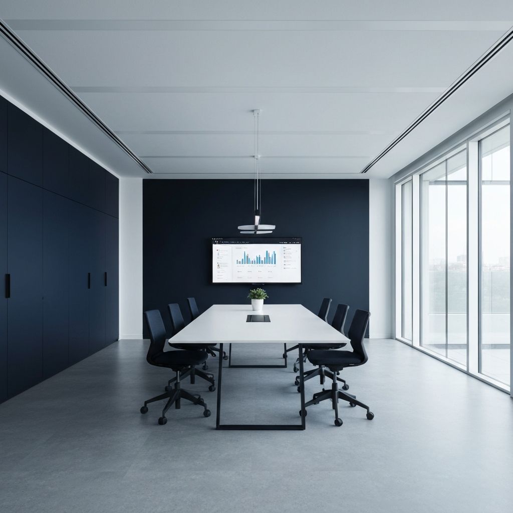 A sleek modern agency office with analytics on a large screen